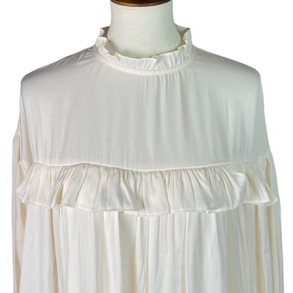 NWT GLAM Cream High Neck Balloon Long Sleeve Blouse Top - Size Large - Picture 2 of 11